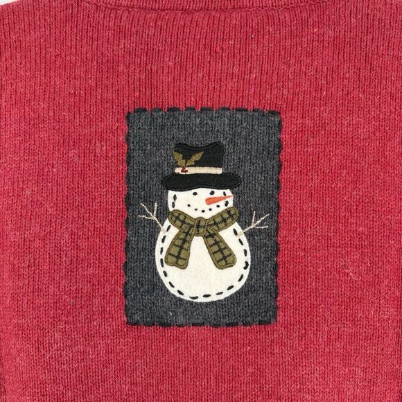 Vtg Ugly Christmas Sweater Large Petite Cardigan Snowman Holiday Winter Grandma - Picture 6 of 11